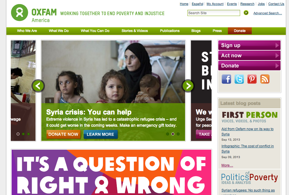 Oxfam America Screenshot